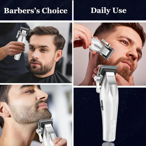 Vista 7 de KEMEI 1798 - Cortadora de pelo profesional para hombres, 9100 RPM inalámbrica, con cuerpo de metal, recortadora de pelo de 3000 mAh con pantalla