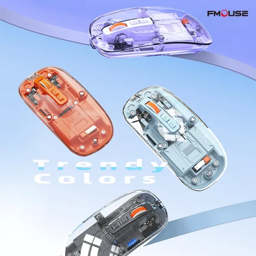 Vista 7 de FMOUSE Ratón Inalámbrico Moderno Transparente y Delgado - Diseño de Cáscara Magnética, 3 Modos (Bluetooth Dual + USB), Recargable, Escritorio de Un