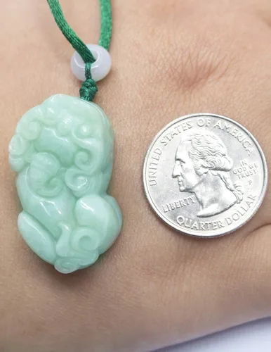 Vista 2 de Dahlia Fortune Pixiu - Collar de jade de grado real, certificado Birmania Jadeíta Pi Yao, cordón ajustable, Jade