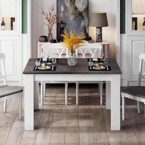 Vista 2 de Giantex Mesa de comedor de madera, mesa de cocina moderna para 4, mesa de comedor rectangular para cocina, comedor, sala de estar, muebles
