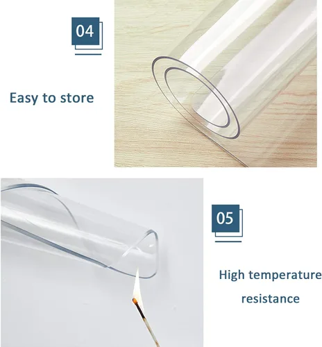 Vista 8 de Protector de mesa, rectangular, impermeable, transparente, protector de mantel, 0.079 in, PVC suave, cristal transparente, borde biselado, para mesa
