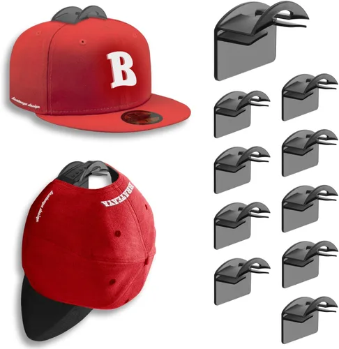 Vista 10 de Percheros para sombreros de pared, fuertes soportes adhesivos para sombreros, organizador para gorras sin perforación, paquete de 20 ganchos