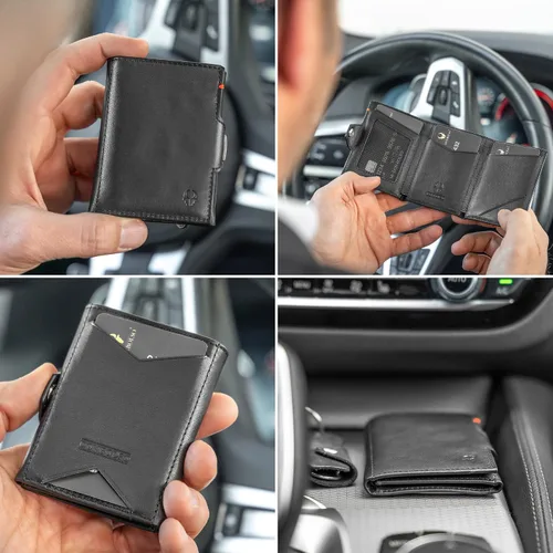 Vista 2 de DONBOLSO Wallet NextGen I - Cartera delgada moderna sin bolsillo para monedas hasta 11 tarjetas negro Nappa Black Classic