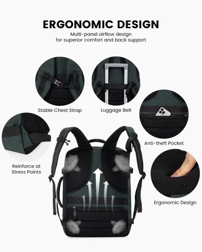 Vista 8 de LOVEVOOK Mochila de transporte grande de 45 litros para mujeres y hombres, aprobada por aerolíneas, mochilas de maleta grande expandible con 4 cubos