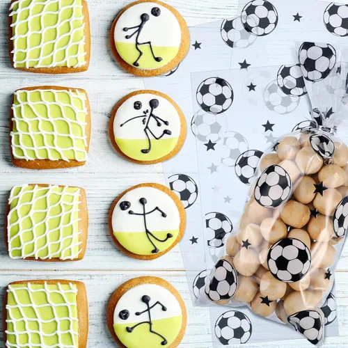 Vista 4 de Blulu 100 bolsas de regalo de fútbol, celofán de fútbol, bolsas de golosinas de celofán sellables con calor, bolsas de dulces de fútbol con 100