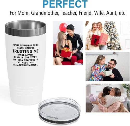 Vista 5 de Bride Gift from Officiant Tumbler 20oz White -Beautiful Bride - Bridal Shower Bride To Be Bachelorette Party Newlywed Wedding Officiant Brother