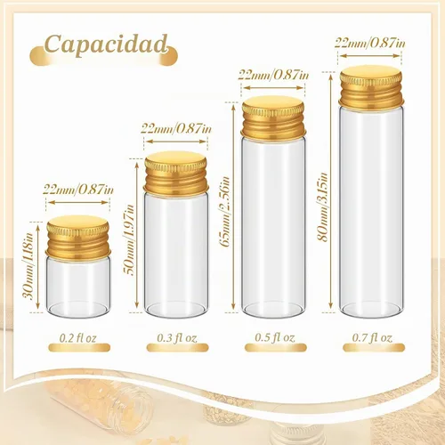Vista 2 de Didaey - 100 tarros pequeños de 4 tamaños con tapas, tapas doradas Gorras doradas