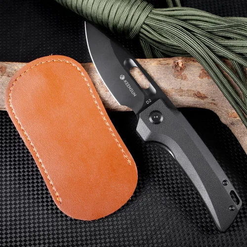 Vista 2 de KEENSUN Cuchillo plegable de bolsillo con mango G10 negro y hoja D2: cuchillo táctico, cuchillo de caza, cuchillo EDC. Cuchillos de apertura