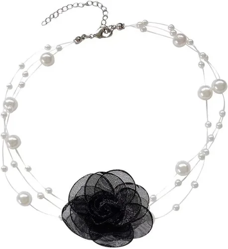 Vista 6 de Gargantilla de perlas de flor bohemia para gargantilla floral, collar de cadena con cuentas de perlas delicadas para mujer, collar de flores