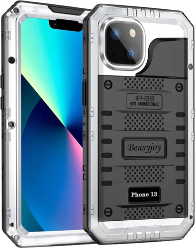 Vista 10 de Beasyjoy Funda impermeable para iPhone 13, funda de metal con protector de pantalla integrado, resistente protección de cuerpo completo, grado
