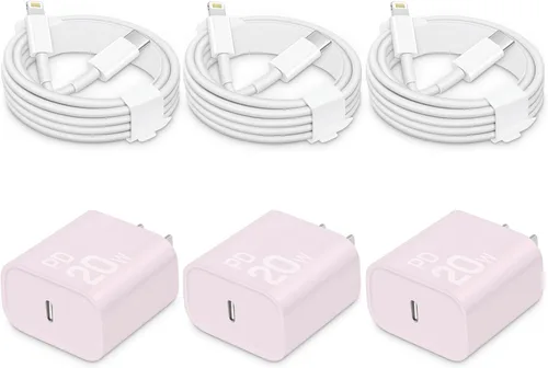 Vista 9 de CXX Cargador rápido para iPhone [3 unidades, certificado MFi], bloque PD USB-C de 20 W con cable de carga de 6 pies compatible con iPhone Blanco