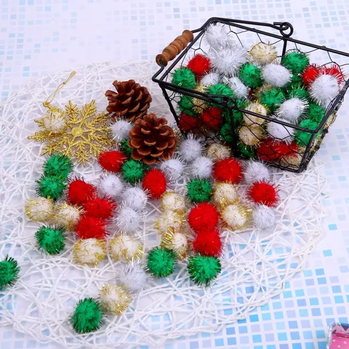 Vista 5 de 200 pompones de Navidad con purpurina de colores surtidos (0.59 pulgadas)