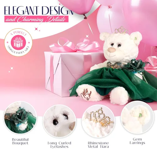 Vista 3 de KINNEX COLLECTIONS SINCE 1997 20" Quince Anos Quinceanera Last Doll Osito de peluche con vestido (pieza central) ~ ARC16832-4R (azul bebé)