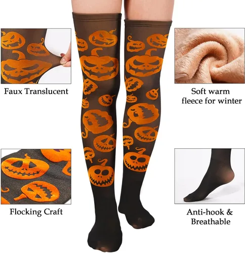 Vista 3 de Calcetines altos con forro polar para mujer, falsos translúcidos, flocados, cálidos, de felpa, gruesos, sobre la rodilla, calentadores de piernas