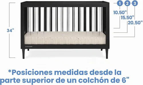 Vista 6 de Delta Children Bowie Cuna acrílica convertible 4 en 1 - Certificado Greenguard Gold, ébano negro