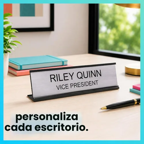 Vista 3 de ExcelMark Placa de identificación grabada personalizada de 2 x 8 pulgadas con esquinas cuadradas