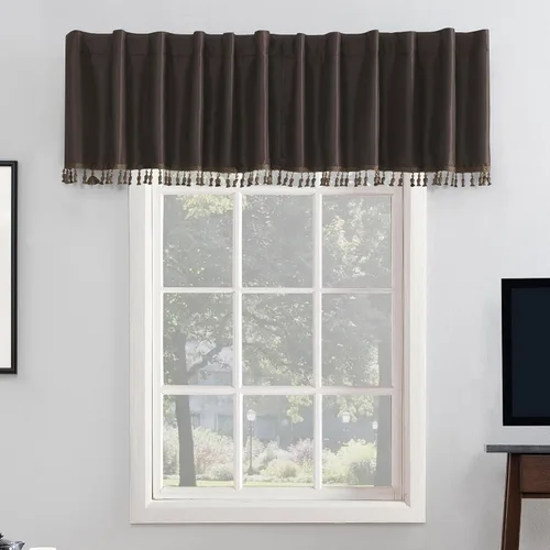 Vista 28 de Sun Zero Greyson - Valance de cortina con pestaña trasera de seda de dupioni de imitación con borlas de cuentas y aislamiento térmico total opaco