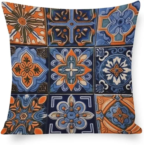 Vista 10 de Funda de cojín de lino con diseño de rayas bohemias, estilo bohemio, mexicano, retro, multicolor, funda de almohada decorativa de tela de lino