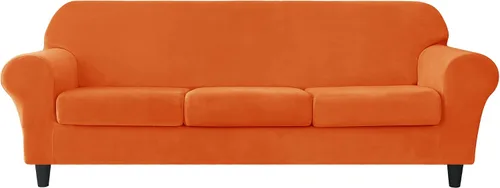 Vista 37 de CONRUSER Funda elástica para sofá, funda de terciopelo suave para sofá de un solo asiento con funda de cojín, protector de muebles (beige, talla S)