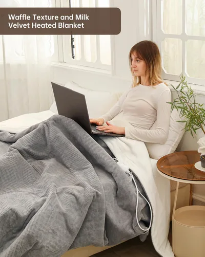 Vista 3 de Manta térmica de tamaño matrimonial, calentador de manta lavable para el hogar para adultos, calentamiento rápido, tela suave súper acogedora, 72 x