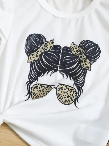 Vista 3 de SOLY HUX Conjunto de dos piezas para niña, camiseta de manga corta, camiseta gráfica y pantalones de pierna ancha plisados de dálmata, estampado