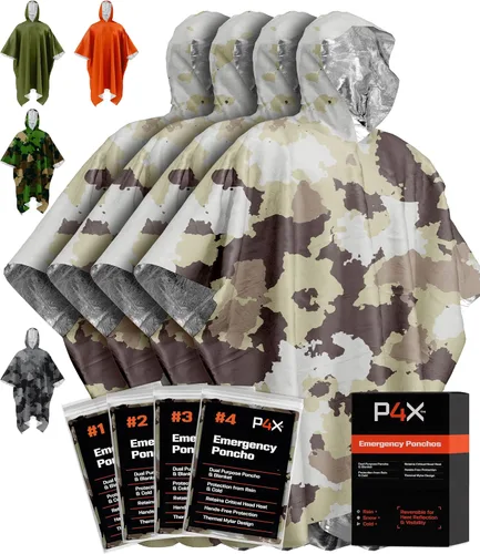 Vista 11 de PREPARED4X Poncho de emergencia Mylar – Poncho de lluvia de supervivencia con capucha – Ligero, compacto, reutilizable, manta de emergencia Poncho