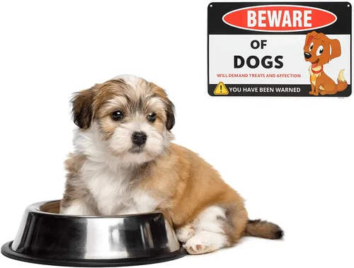 Vista 5 de Venicor Cartel divertido de Beware of Dogs – 8 x 12 pulgadas – Aluminio – Regalo para los amantes de los perros – Arte de pared de perros – Cosas