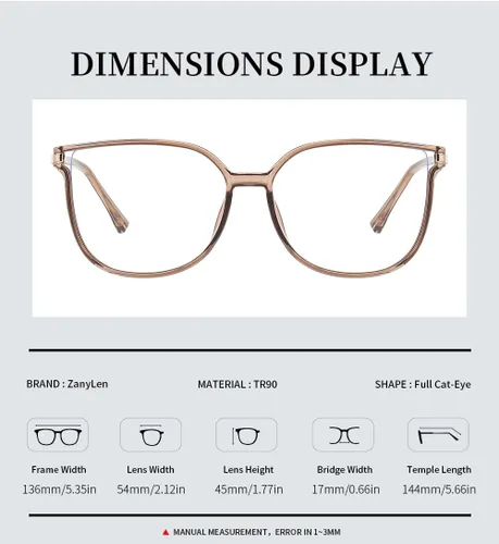 Vista 6 de ZanyLen Vintage Cat-eye Blue Light Blocking Glasses for Women, Lightweight TR90 Fashion Eyeglasses