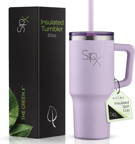 Vista 13 de SipX™ Vaso aislado de 30 onzas con asa y pajita, acero inoxidable aislado al vacío, a prueba de fugas, apto para portavasos - Perfecto para café