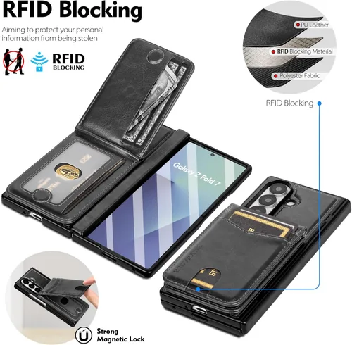Vista 3 de SkyEagle Funda Cartera magnética desmontable compatible con Magsafe para Samsung Galaxy Z Fold 7 con tarjetero Protector de pantalla integrado