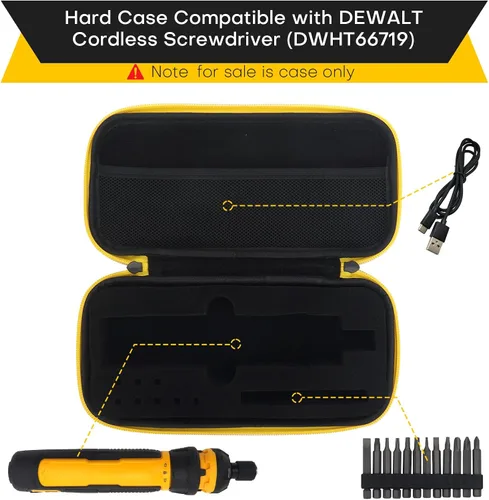 Vista 2 de YouKnow Funda de viaje compatible con destornillador inalámbrico DEWALT (DWHT66719) y puntas de destornillador con espuma personalizada