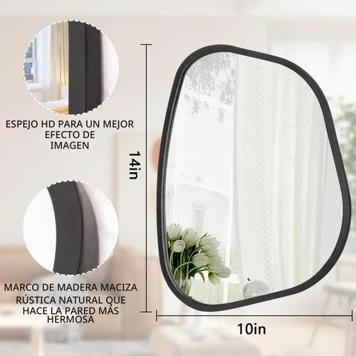 Vista 7 de Espejo asimétrico para pared, marco de madera ovalado irregular, moderno, único, espejo de pared decorativo para baño, sala de estar, dormitorio