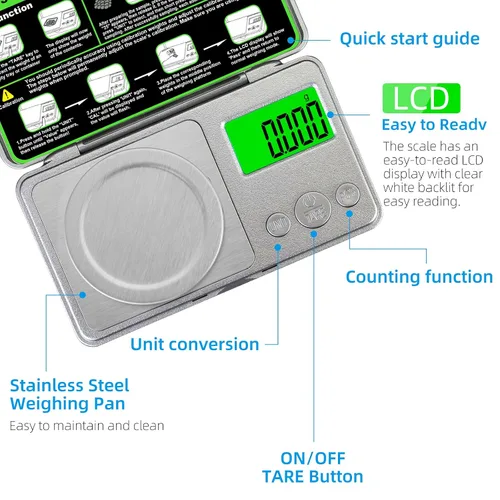 Vista 4 de Báscula de alta precisión de 3.53 oz/0.00 oz, báscula digital de miligramo de bolsillo, báscula de joyería de gramo pequeño, escala de moneda