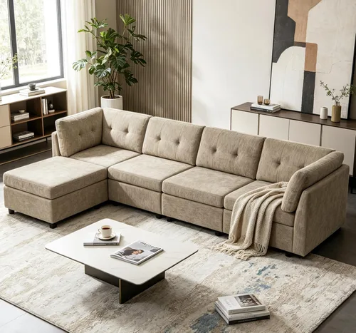 Vista 18 de VANOMi - Sofás seccionales de 6 plazas para sala de estar, sofá modular convertible de 118" en forma de nube, cómodos sofás de chenilla y sofás