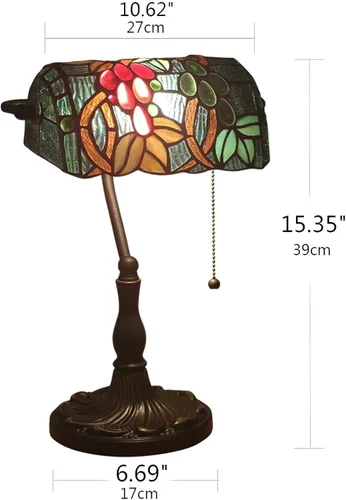 Vista 6 de Desk lamp Bankers Lamp,Vintage, Table,Bedside Lamps,Reading for Study Office,Alloy Base,W11 H15,Green Baroque a(Blue Bead t)