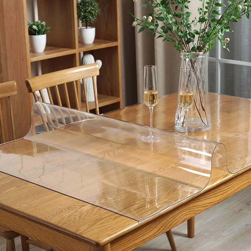 Vista 19 de Protector de PVC para mesa de comedor, manteles transparentes para mesas rectangulares, tapete protector impermeable de vinilo, vidrio suave