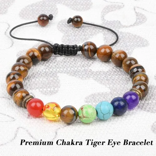 Vista 7 de Brazalete GelConnie de piedras de lava, 7 chakras, 0.32 pulgadas, piedra natural, para curación, alivio del estrés, yoga, ansiedad, aromaterapia