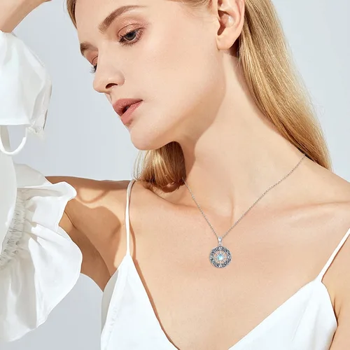 Vista 6 de TUGHRA S925 Sterling Silver Pendant Necklaces for Women Moonstone Necklaces Dainty Moonstone Necklace Jewelry Gifts for Her Women Teen Girls