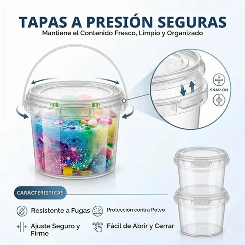 Vista 3 de Maxcheck 50 cubos de plástico de 16 onzas con tapas y asas a granel Transparente