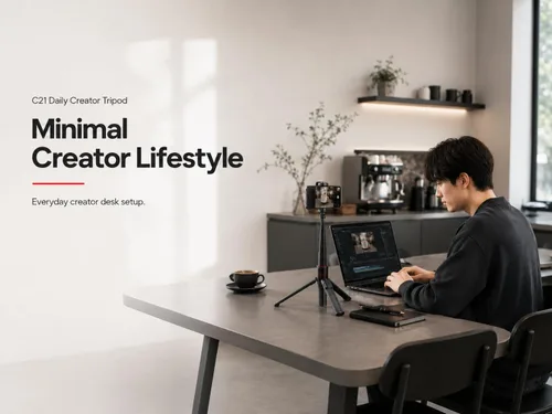 Vista 2 de Minimal Creator - Trípode para iPhone, compacto de 53 pulgadas Compact phone tripod with Bluetooth remote for everyday vlogging, café workspace