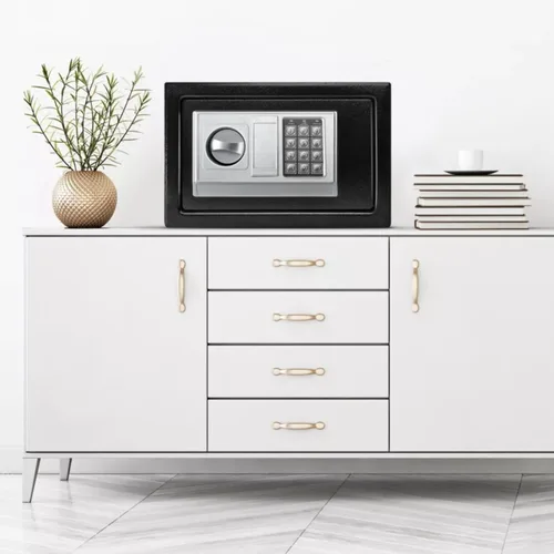 Vista 5 de Flexzion Caja fuerte digital pequeña con teclado, caja fuerte para dinero con teclado electrónico, caja de seguridad digital para el hogar, oficina