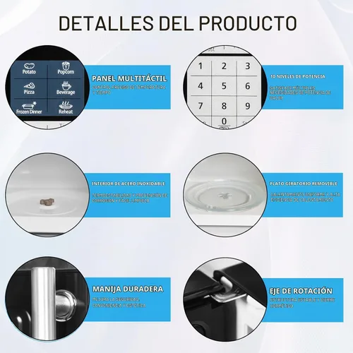 Vista 5 de Smad Microondas pequeño de 0.7 pies cúbicos, horno microondas de encimera con plato giratorio extraíble, 6 menús automáticos y bloqueo para niños