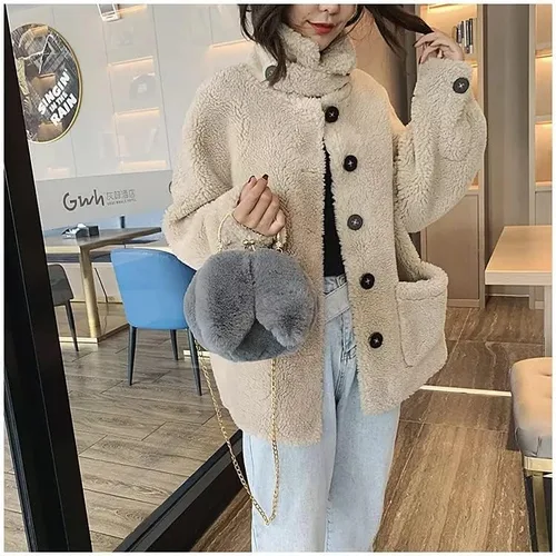Vista 4 de Lindo bolso de peluche para mujer, bolso cruzado de conejo, bolso de mano pequeño, bolso peludo esponjoso, bolso kawaii, bolso de conejo