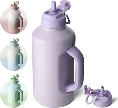 Vista 10 de BOTTLE BOTTLE Botella de agua aislada de 64 onzas con popote y tapa de doble uso, jarra de medio galón para hombres con asa, botella de agua