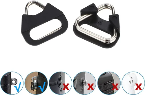 Vista 6 de Leftfoto Anillo dividido triangular de acero inoxidable, anillo de gancho para correa de cámara, con tapa de plástico, para cinturón para correa