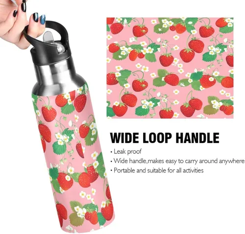 Vista 4 de Botella de agua aislada de acero inoxidable con pajita de 32 onzas, botellas de agua a prueba de fugas para gimnasio, viajes al aire libre, escuela