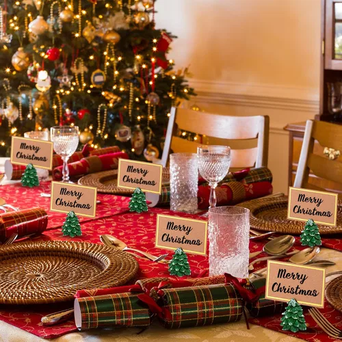 Vista 6 de Watersay 12 Piezas Portadores de Tarjetas de Lugar en Forma de Árbol de Navidad con Tarjetas de Asiento, Soportes para Números de Mesa, Tarjetas