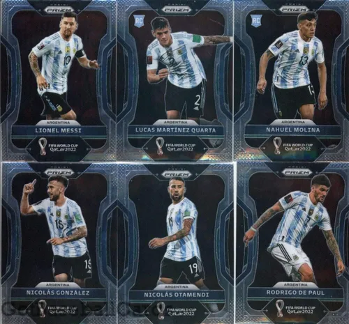 Vista 2 de Juego de 12 cartas del equipo Panini Prizm World Cup Qatar Argentina 2022: Angel Di Maria(#1), Emiliano Martínez (#2), Gonzalo Montiel (#3), Julian
