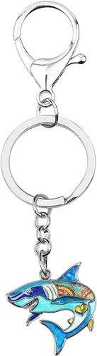 Vista 4 de DALANE - Llavero de aleación esmaltada con diseño de tiburón, llavero de pez, monedero de automóvil, joyería y regalos para mujeres y niñas