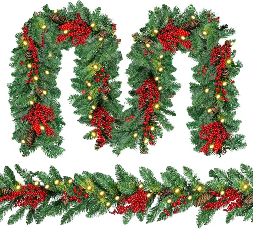 Vista 11 de Guirnalda de Navidad Iluminada para Interiores y Exteriores, Decoraciones de Guirnaldas de Navidad Artificiales con Luz de Repisa, Bastón